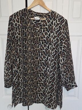 Addition Elle Leopard Print Button-Front Blouse in Brown Black Cream